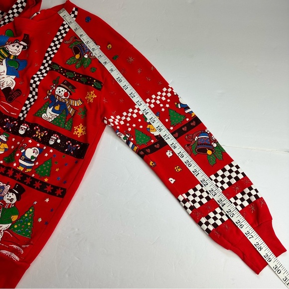 Vintage Christmas Sweatshirt Jumper Women's Size Large Checkered Santa Snowman - Picture 10 of 12